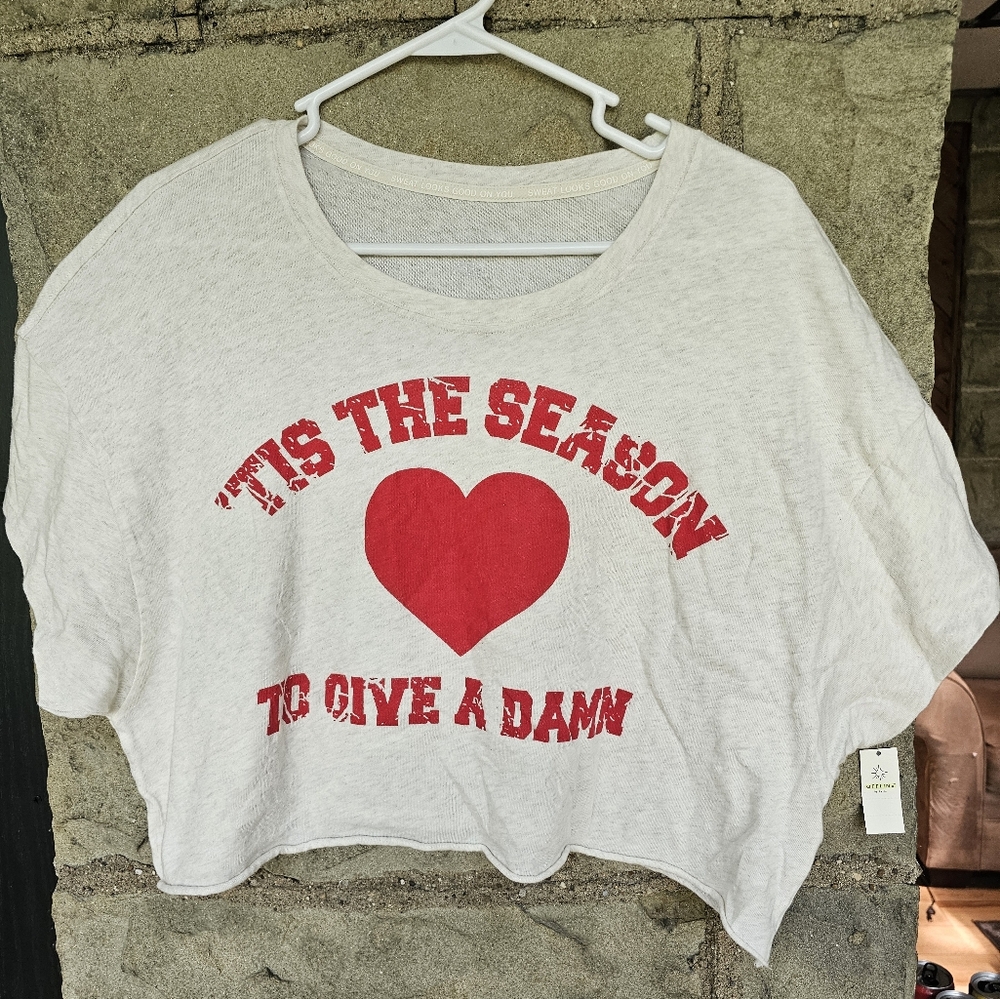 Aerie White and Red Crop Top with Heart Graphic